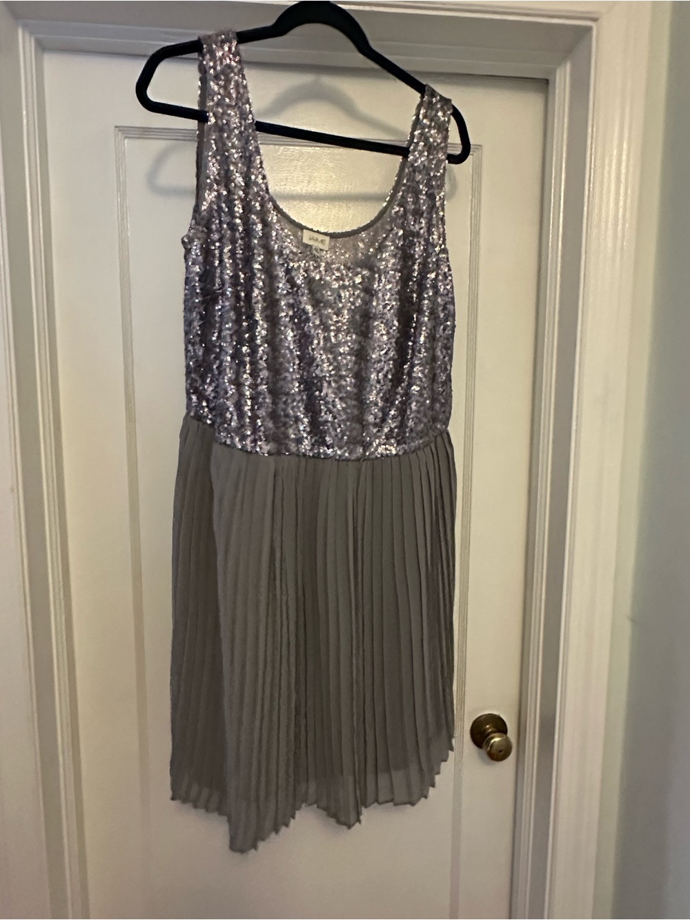 Silver Sequin Bodice Grey Pleated Skirt Dress